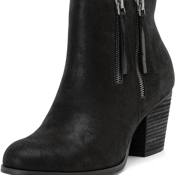 Women's Wide Width Ankle Boots Chunky Heel Micro Fabric Vegan Side Zipper - Picture 1 of 6